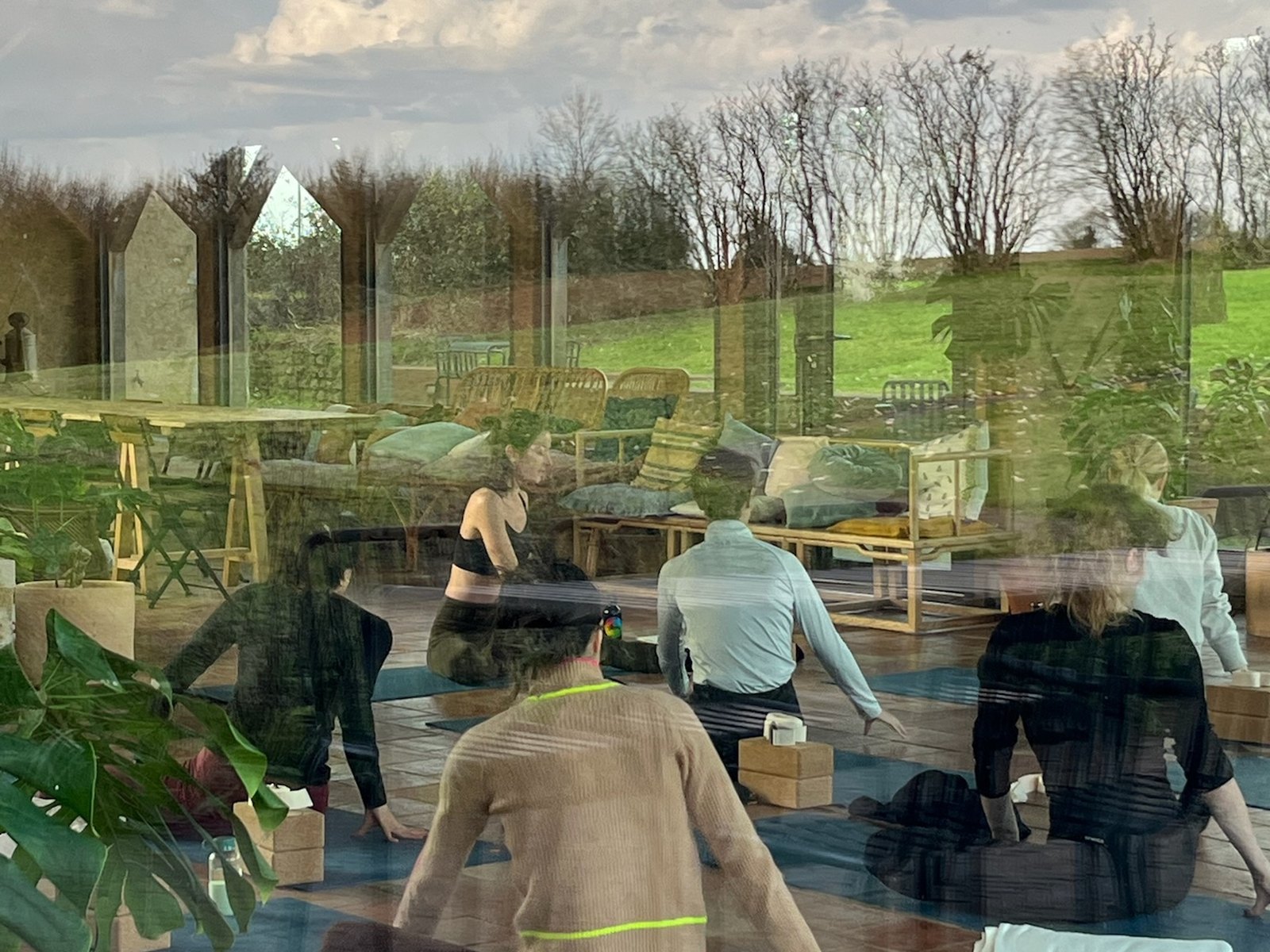 Yoga retreat in the winter garden