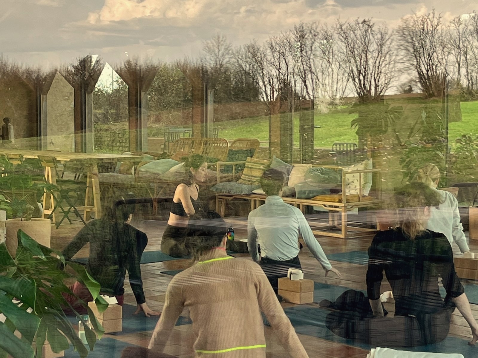 Yoga session in the winter garden facing the grounds